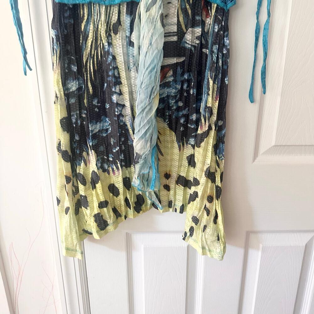 Fleur de Lis Vintage Y2K 2000s Faux Layered Crochet Vest Tunic Colorful Grunge L - Picture 3 of 9